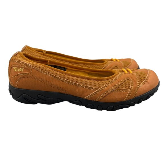 Teva Alana Sporty Ballet Flats Women 5 Caramel Orange Faux Leather Slip On *READ - Picture 1 of 11